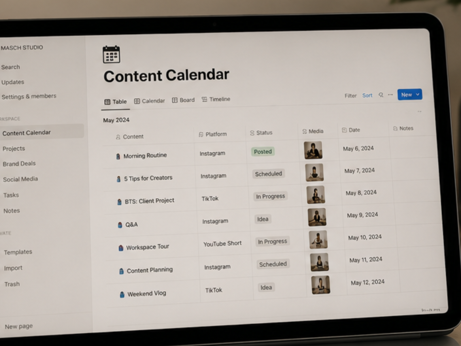 Social media content calendar